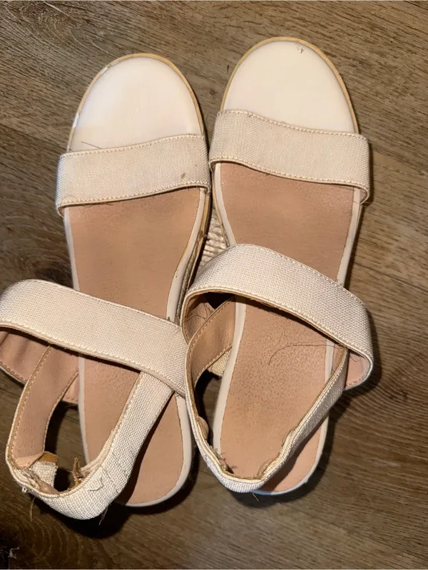 Women’s Neutral Cream Wedge Espadrille Sandals with Straps - Image 3