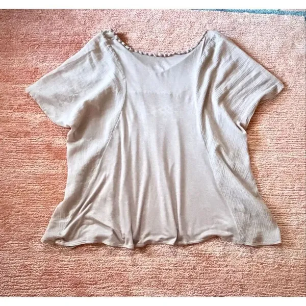 Nine West 996 Beaded Beige Boho Top Tunic Size L - Image 9