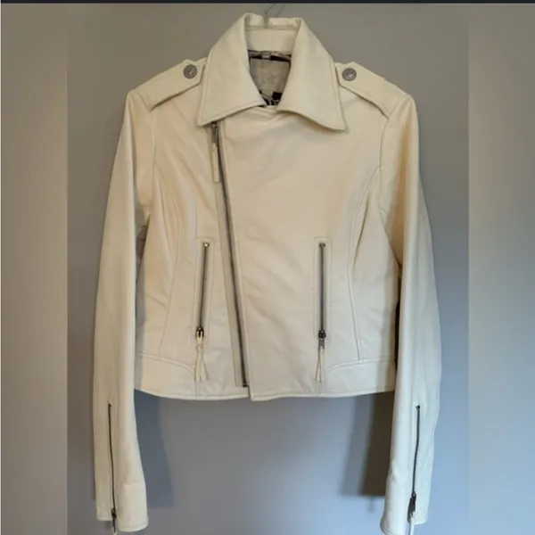 True Religion Off-White Leather Jacket lamb skin - Image 2