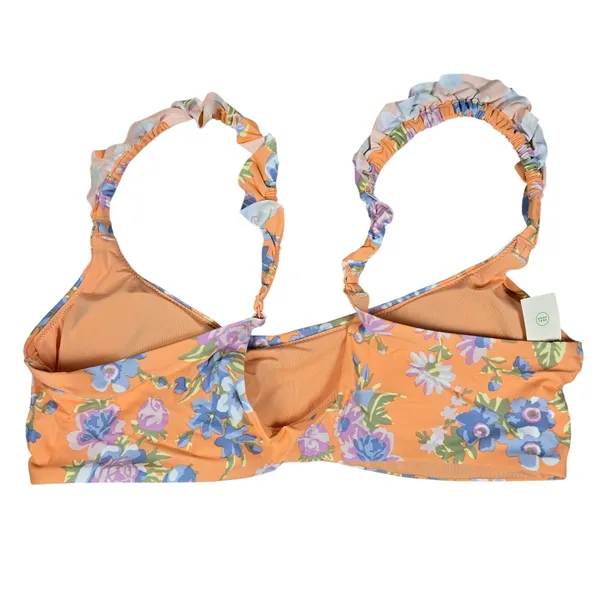Aerie Scoop Floral Ruffle Bikini Top Swimsuit Orange Blue Purple XL‎ - Image 2