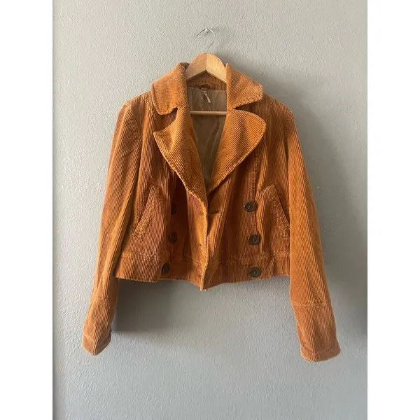 Free People Corduroy Jacket Relaxed Double Breasted Peacoat Golden Brown - Image 5