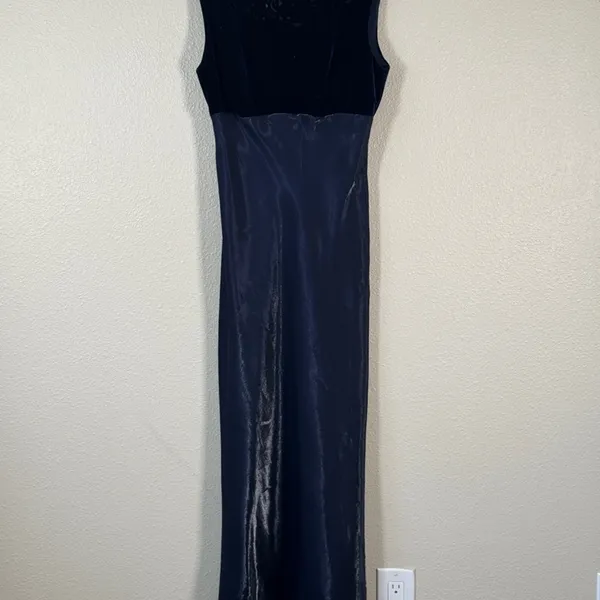 Vintage 90s Blue Velvet Satin Maxi Dress Womens 14 Prom Formal Phoebe Buffet - Image 14