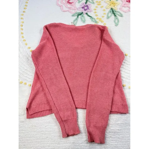 Aeropostale‎ Women's V-Neck Knit Sweater Coral Pink Cable Stitch Medium - Image 6