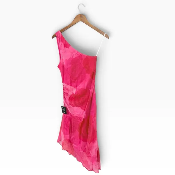 Lulus Pretty Serene Pink Floral One-Shoulder Asymmetrical Midi Dress size XS NWT - Image 4