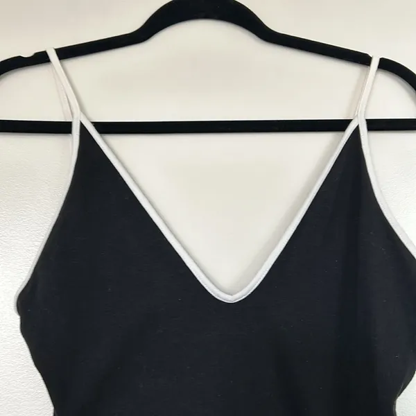 EXPRESS Black Tipped Low Cut Bodysuit, Medium - Image 2