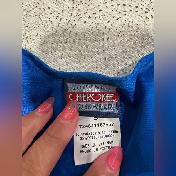 EUC size S Cherokee medical scrub top light blue - Image 5