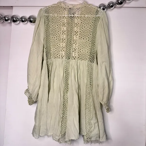 Free People One Karma Lace Mini Dress Light Green Cotton Gauze - Image 6