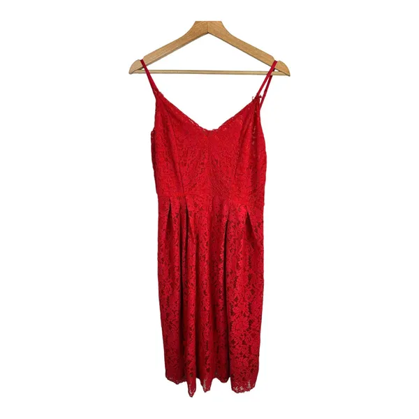 Lulus Womens size XL Royal Treatment Red Lace Midi Skater Dress - Image 2