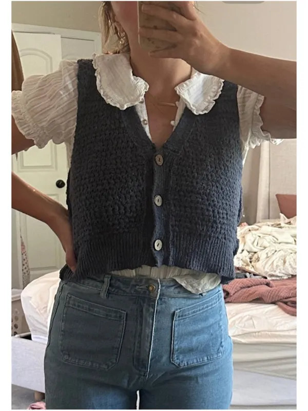 FREE PEOPLE Ava Knit Vest in Blue Size Small - Image 12