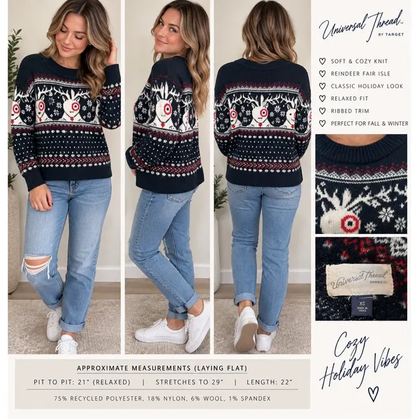 Universal Threads Target Bullseye Dog Fair Isle Holiday Sweater Navy Blue XS NEW - Image 3