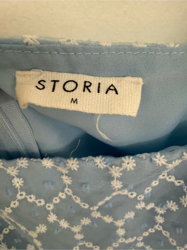Storia Light Blue Puff-Sleeve Square Neck Women's Top - Image 3
