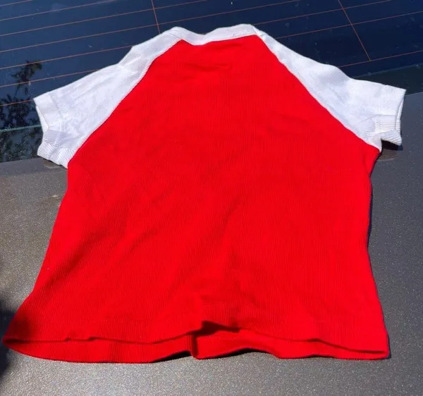 Brandy Melville XS red grey rubbed cropped T shirt - Image 2