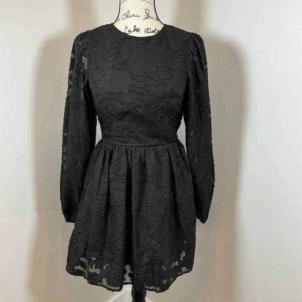 Nasty Gal Collection Black‎ Floral Mini Dress Long Sleeve Open Back UK 6 US 2 - Image 2