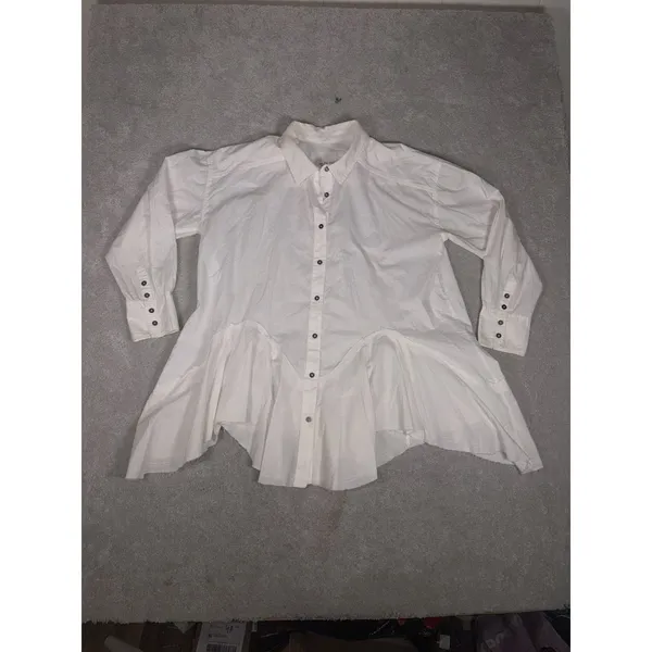 We The Free People Button Front Tunic Womens Freya Poplin Oversized M Ivory‎ - Image 3