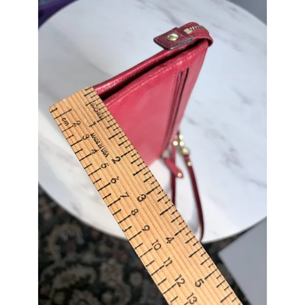 Coach Red Leather Zip Wristlet Wallet Clutch Card Holder w/ Strap - Image 4