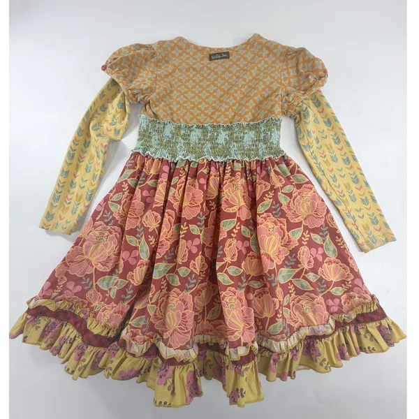 Matilda Jane Girls Dress Size 8 Mixed Floral Geometric Ruffle Hem Long Sleeve - Image 2