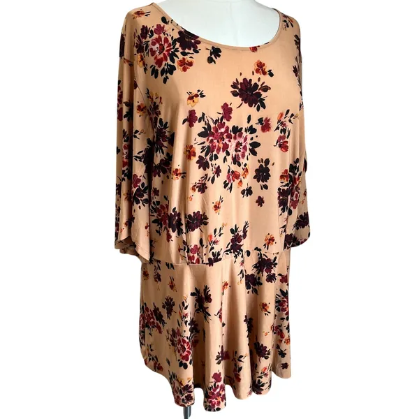 Cocomo Peach Orange Floral Tulip Sleeve‎ Tunic Blouse Plus Size 3X - Image 2