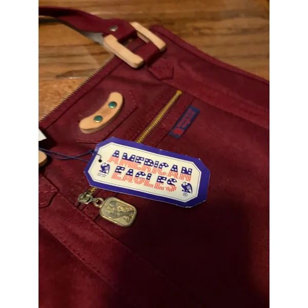 American‎ Eagles Tote Bag Vintage 90s Burgundy Canvas Wood Buckle NWT OS Retro - Image 9