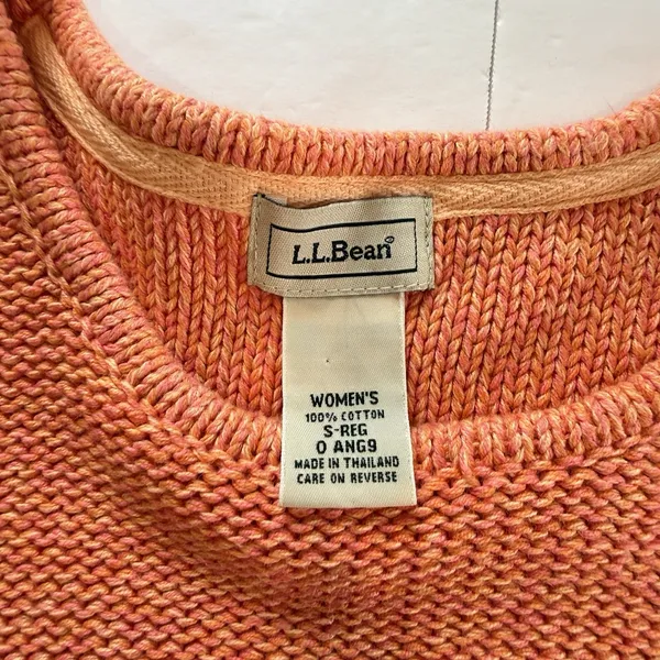 Vintage LL Bean Orange Chunky Knit Cotton Crew Neck Pullover Sweater SMALL - Image 9
