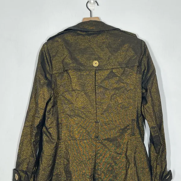 Wet Seal‎ Vintage Y2K NWT Trench Coat Size Large Gold Metallic Double Breasted - Image 5