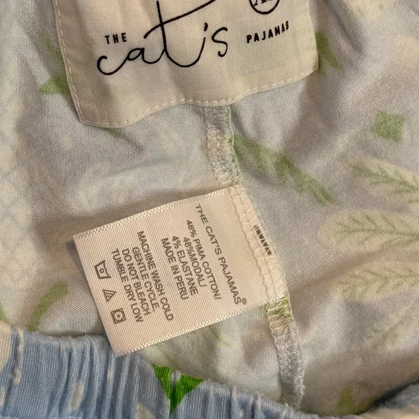 The Cat's Pajamas PJ Set Womens XS Blue Tropicana Palm Pima Cotton Lounge - Image 14