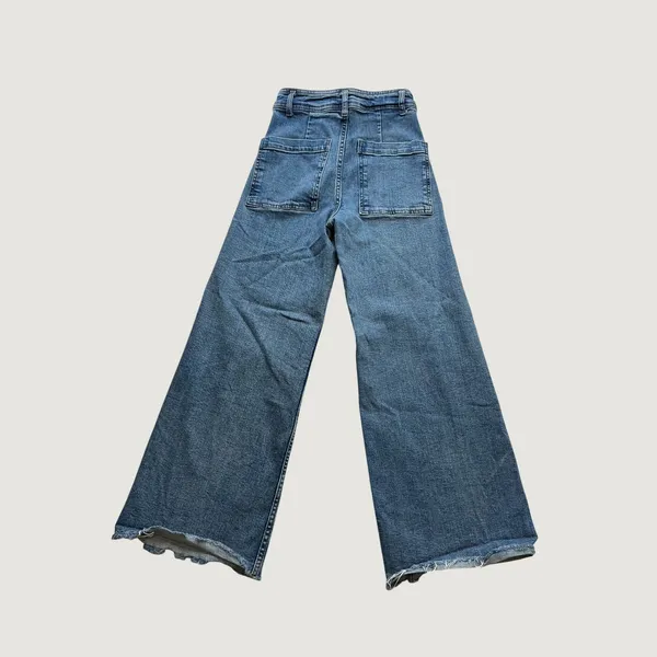 Zara The Marine Straight High Rise Wide Leg Raw Hem Blue Jeans Womens Size 2 - Image 3