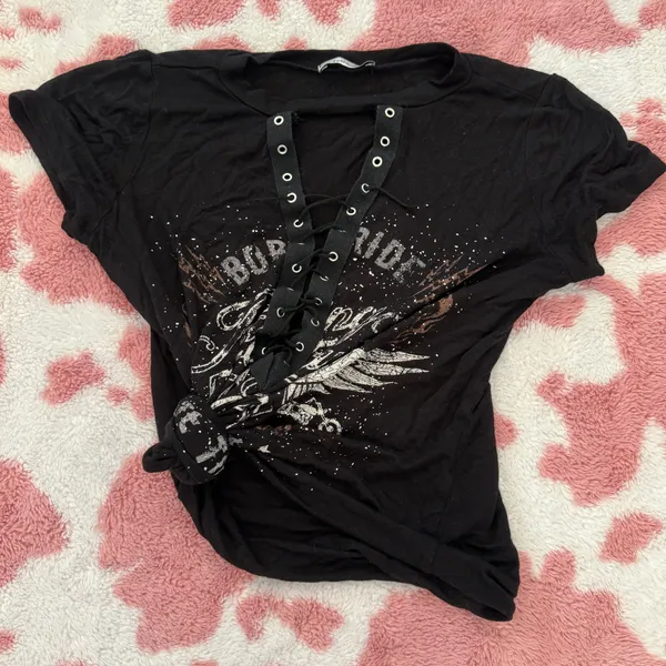 🔥 Y2K Rock Angel Lace-Up Graphic Tee – Biker Grunge Fairycore Vibes Small 🔥 - Image 5