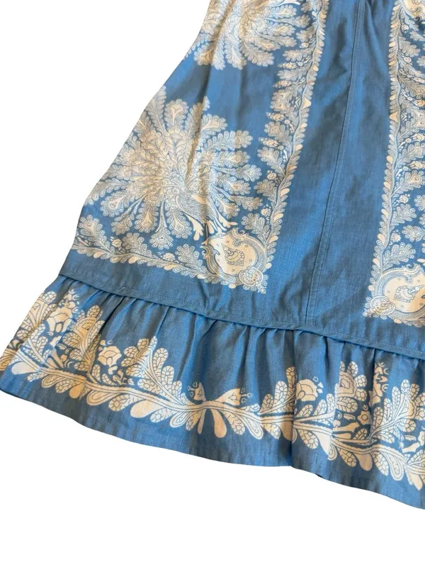 Free People Blue Ivory Paisley Lace Yoke Shift Dress Boho Mini Size 4 Women's - Image 5