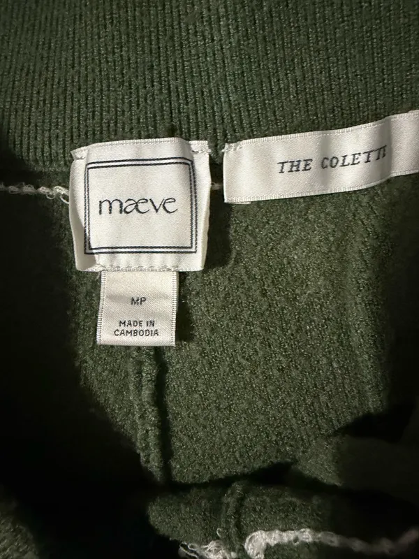 Maeve x Anthropologie Colette High Rise Topstitch Green Wide Leg Sweatpant MP. Inseam 29in, mid 12in, waist 28in. Sun damage shown in pictures - Image 4