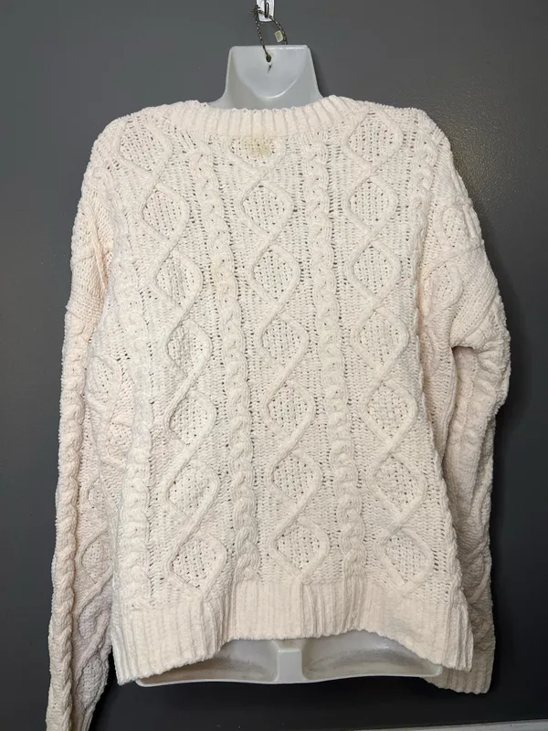 POL Sweater Womens Medium White Cable Knit Crew Neck Heavyweight Pullover Cozy - Image 6