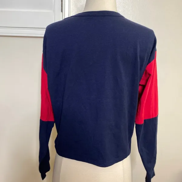 GAZE women's long sleeve crop top shirt in red, white, and blue - Image 3