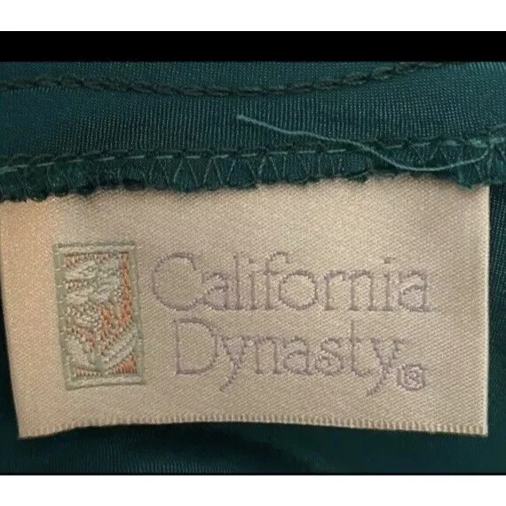 Vtg California Dynasty Emerald Green Satin Maxi Slip Dress Size S Chinese Knot - Image 16