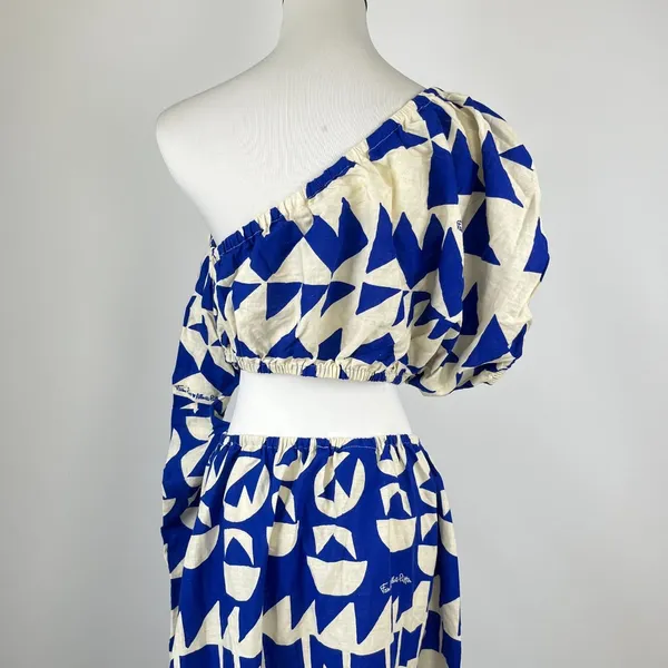 NWOT Farm Rio Linen-Blend Pitta Tiles Off-White One Shoulder Maxi Dress Size S - Image 8