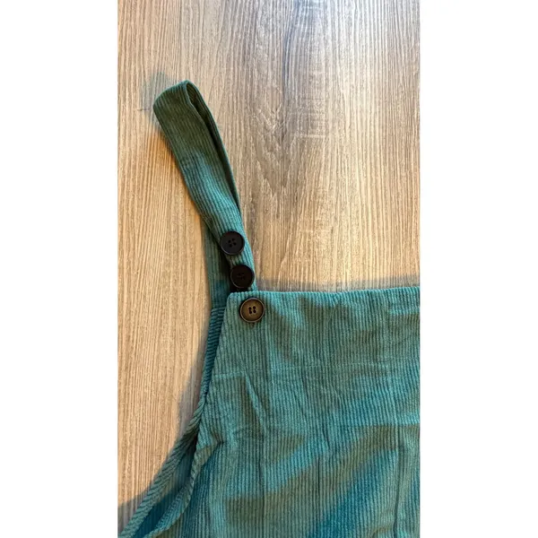 Green Corduroy Wide Leg Overalls XL Teal Ribbed Sleeveless Jumpsuit with Pockets - Image 5