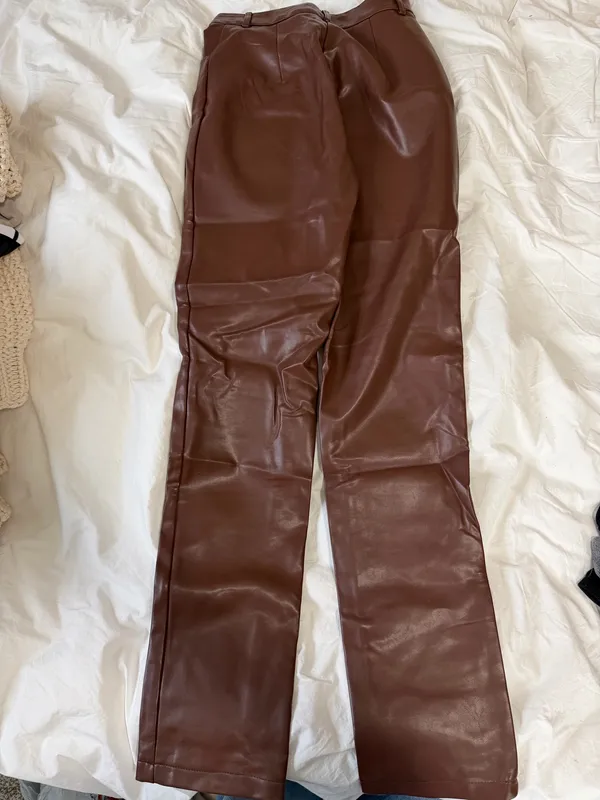 White Fox Boutique Leather Pants Brown - Image 4