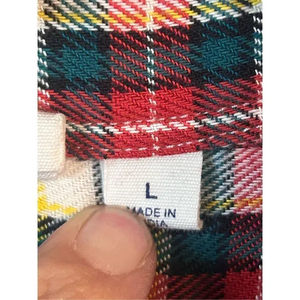 GAP Flannel Shirt Women's Large Green Red Plaid Long Sleeve Button Up (4036) - Image 4