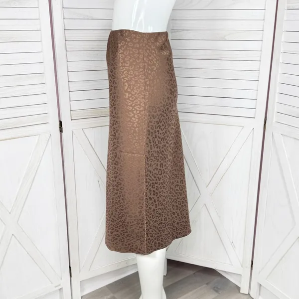 Mi Ami Francesca’s Satin Animal Print High Waist Midi Slip Skirt‎ Brown Small - Image 3