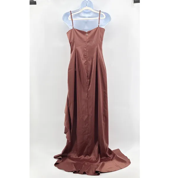 Nookie Sasha Satin Gown REVOLVE Mocha Brown Small NWT Ruffle Slit Formal Dress - Image 9