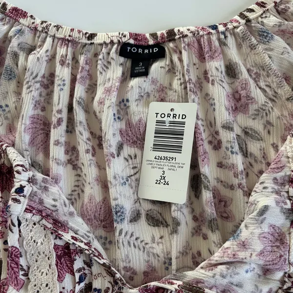 Torrid Crinkle Gauze Flutter Sleeve Top In Lovely Paisley Floral Dew Women’s 3X - Image 4