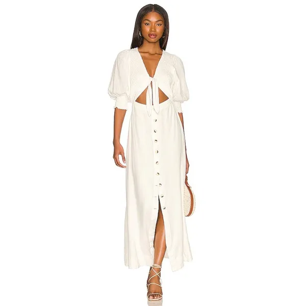 Free People String Of Hearts Maxi Dress Dress Linen Blend Ivory White Small - Image 5