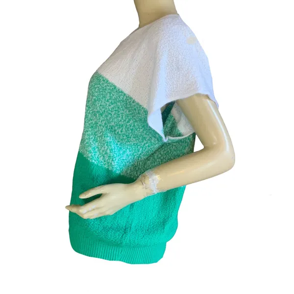 Vintage 1980'S Green & White Color Block Sweater (L) - Image 5
