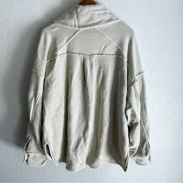 Free People Jordan Fleece Slouchy Jacket Washed Muslin Small Oversized Cozycore - Image 3
