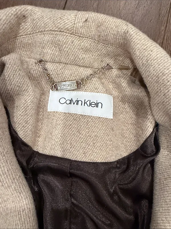 Calvin Klein Beige Wrap Trench Coat with Belt Size Medium Petite - C27-184 - Image 2