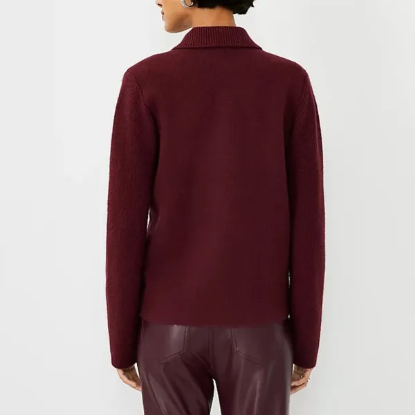 Ann Taylor Faux Suede Moto Sweater Jacket burgundy sz S‎ - Image 2