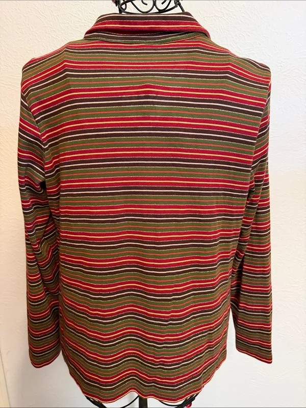 🎇🎇🎇3for 12$🎇🎇🎇Cato Striped Polo Top in Red, Olive & Brown-XL - Image 9