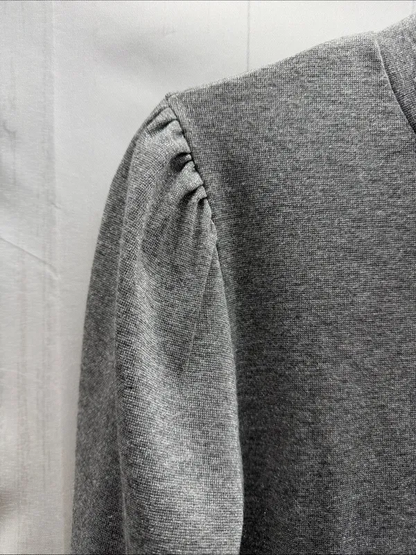 J. Crew NWT Heather Gray Silver Metallic Lurex Mock Neck Puff Long Sleeve Top - Image 4