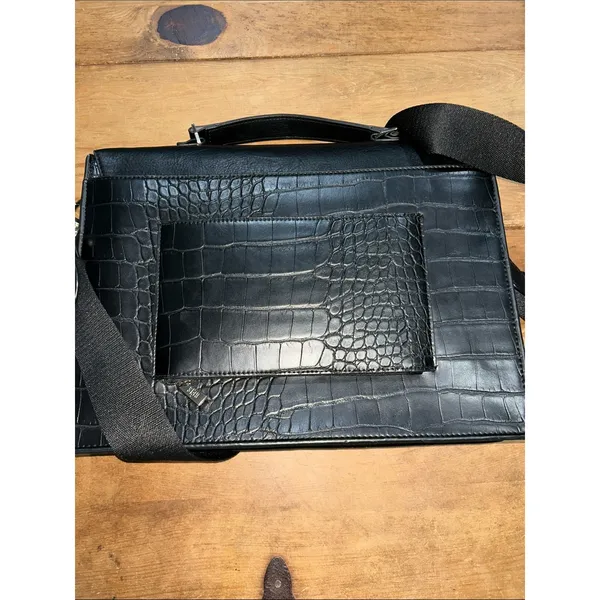 BEIS Black Leather Croc Embossed Padded Laptop Bag with Shoulder Strap - Image 6