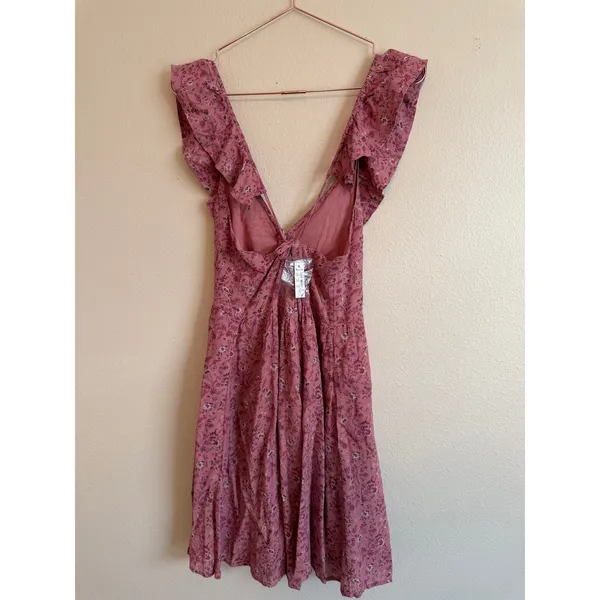 Madewell Dress‎ Women 8 Pink Floral Ruffle-Neck Tie-Back Mini Dress NK472 Boho - Image 5