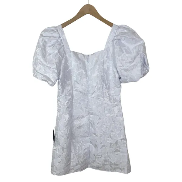 NWT Lulus Beyond Amazing White Floral Jacquard Puff Sleeve Mini Dress Size Large - Image 5