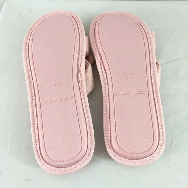 Womens Slide Slippers Strappy Fabric Bow Heathered Pink Slip On 38/39 US 7/8 - Image 4